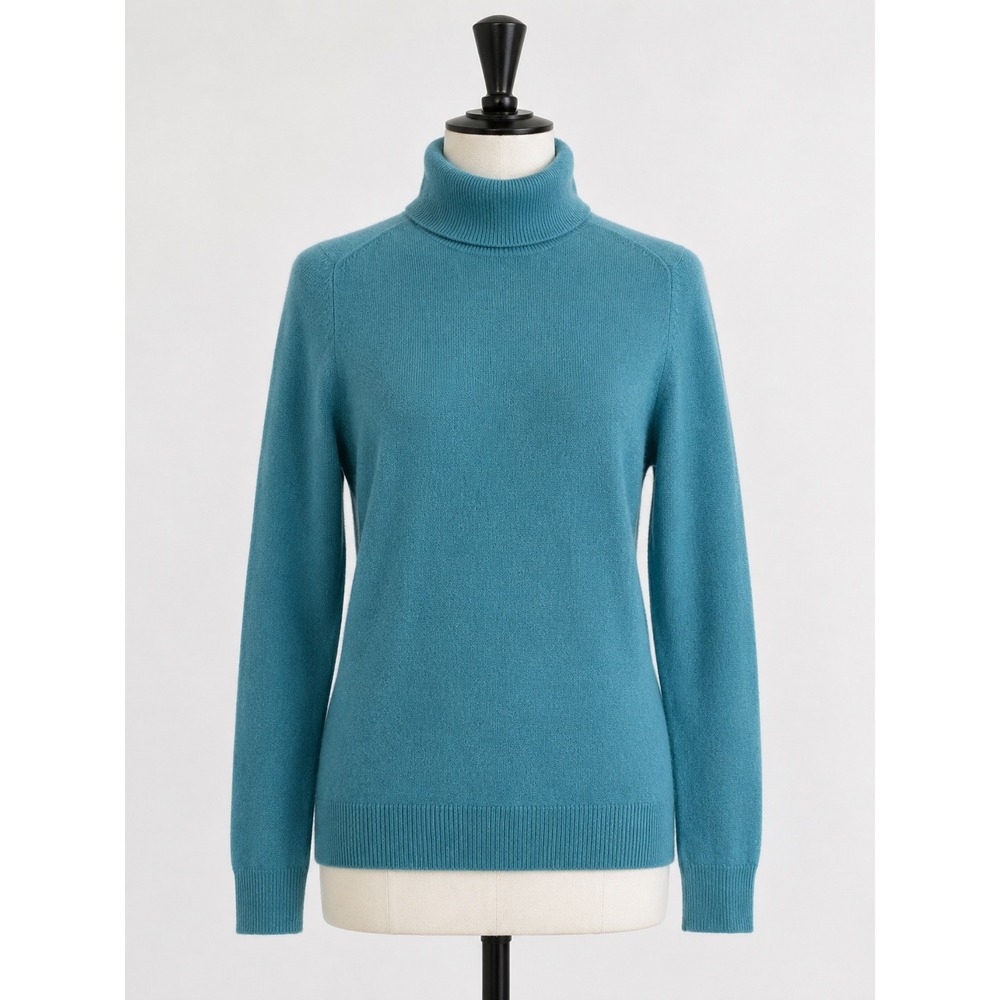 C by Bloomingdale's Turtleneck Sweater Womens S Teal Cashmere Knit Quiet Luxury
